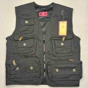 JARUSITE Men's Fishing Vest Utility Gilet Multiple Pockets Dark Gray Size L